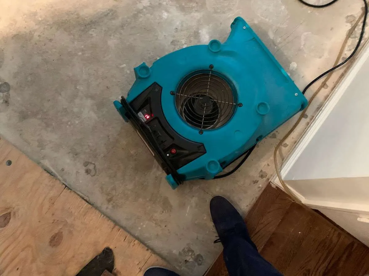 Air mover drying subfloor during Commercial Water Damage Restoration in Avon Park